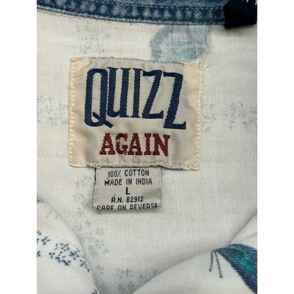 Vintage Quizz Again Butterfly Print Denim Collar Button-Up Shirt – Size L - Picture 4 of 7